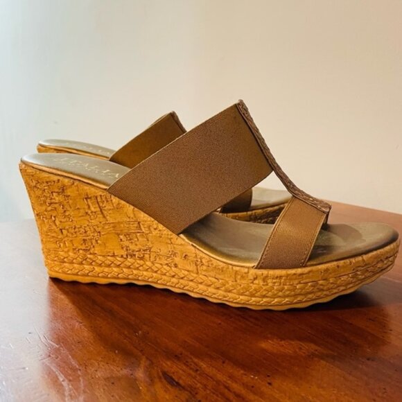 Italian Shoemakers Cork Wedge Heeled Slip On Sandals Size 10 - Picture 1 of 11